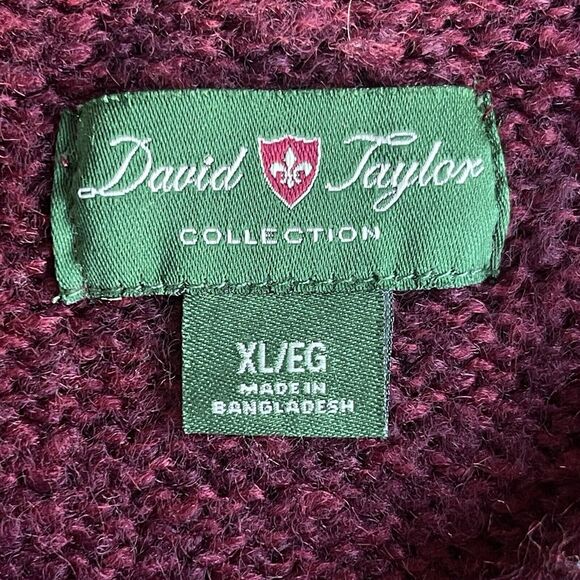 David Taylor Cable Knit Sweater Mens Extra Large Maroon Grandpa Winter Holiday - Picture 3 of 9